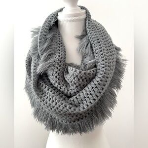 Gorgeous Soft Gray Knit Infinity Fringe Scarf